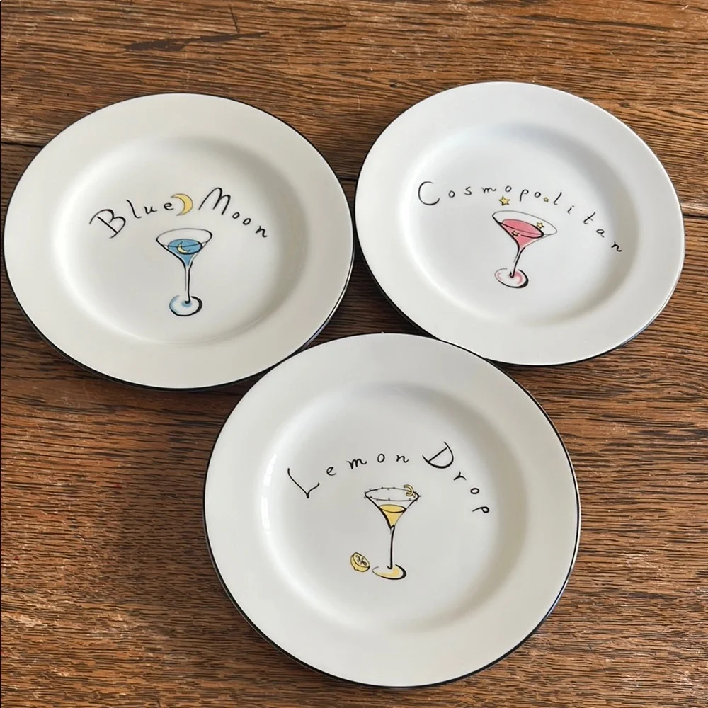POTTERY BARN MARTINI APPETIZER PLATES (3)